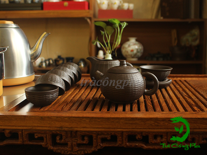 COMBO Bàn Trà gỗ mun đuôi công - KTCBAC391